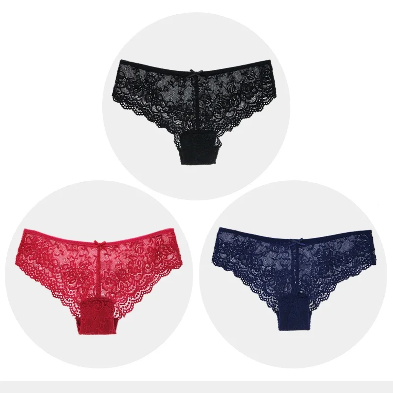 Fashion Sexy Full Lace Panties Transparent Women Briefs Female Hollow Out Low Cut Panty Breathable Bow Wholesale Underwear