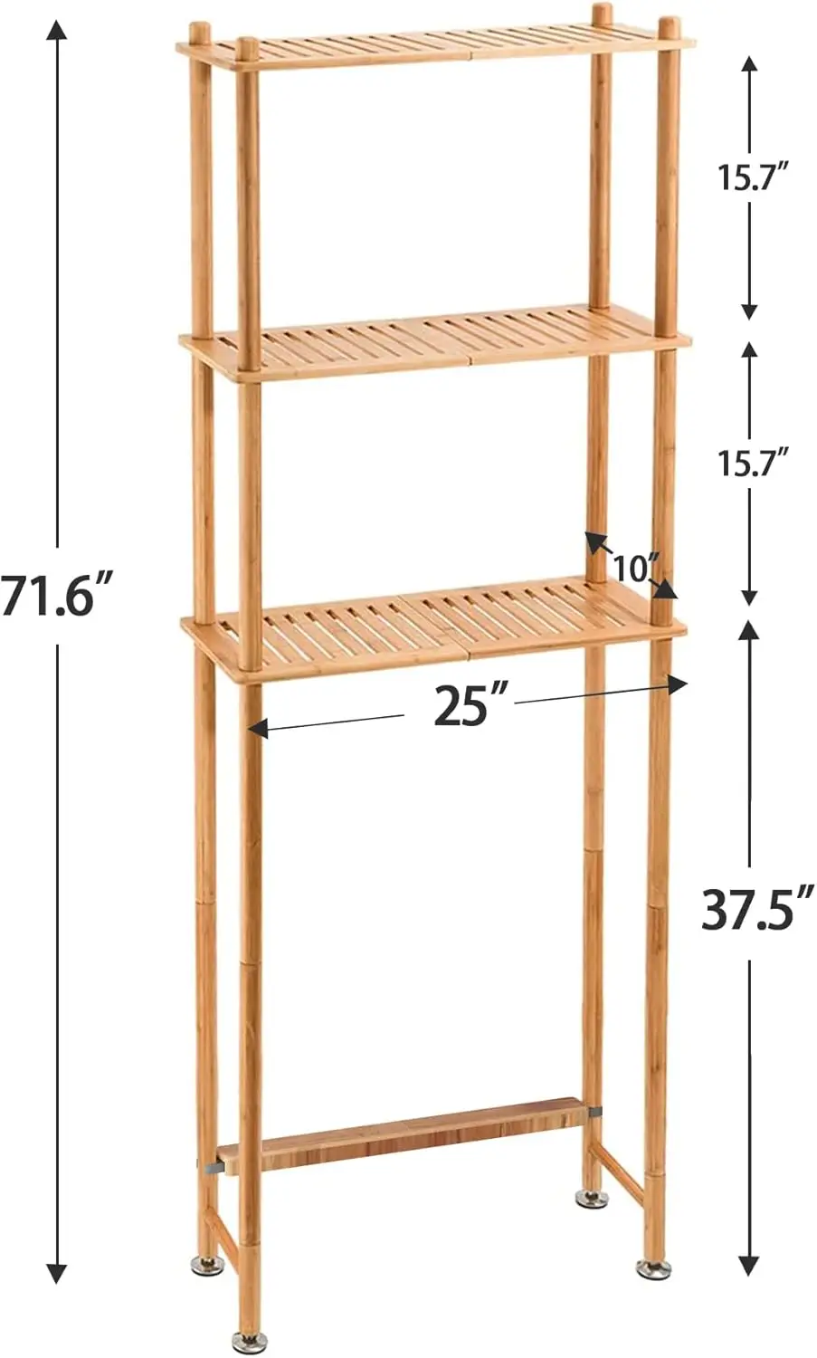 Over Toilet Storage Shelf. 3-Tier Bamboo Organizer. Freestanding. Bathroom, Laundry. Space Saver. Natural Color.