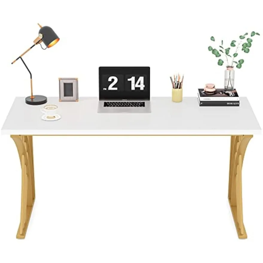 Large Modern White Gold Computer Laptop Desk