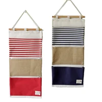 Multi-Function Striped Splicing Wall Hanging Bag 3 Pockets Sundry Storage Hanging Storage Bag/Wall Bag 1