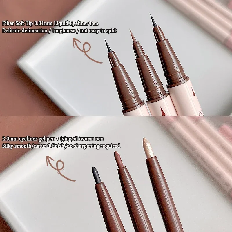 2 In 1 Brown Gel Eyeliner Pencil Ultra-slim Liquid Eye Liner Shadow Pen Smooth High Pigment Silkworm Gel Pen Lasting Eyes Makeup liquid eyeliner eyeliner pencil makeup pen eyeshadow eyeliner