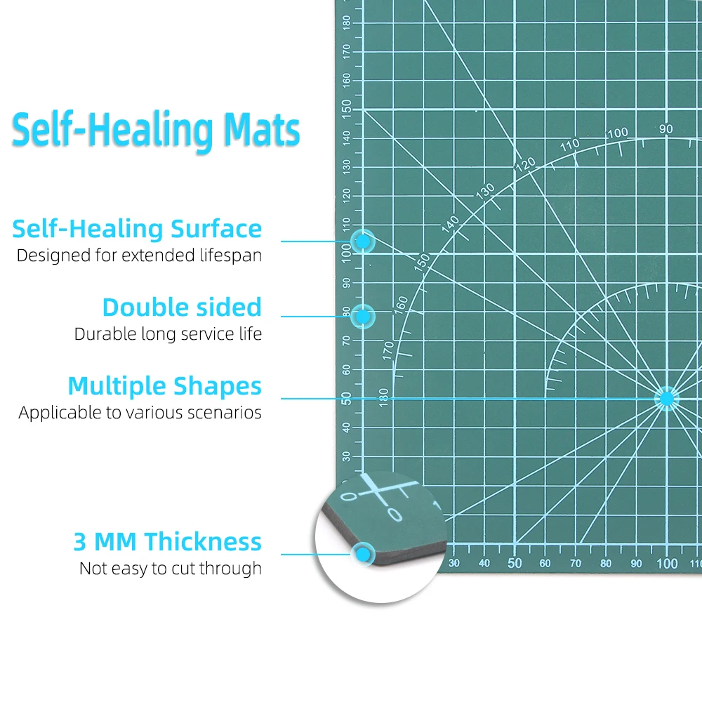QJH A1/A2/A3/A4 PVC Self-Healing Cutting Mat Double-Sided Green Cutting Mat Metric Printed Grid Line Leather Craft cutting mat craft cutting tool