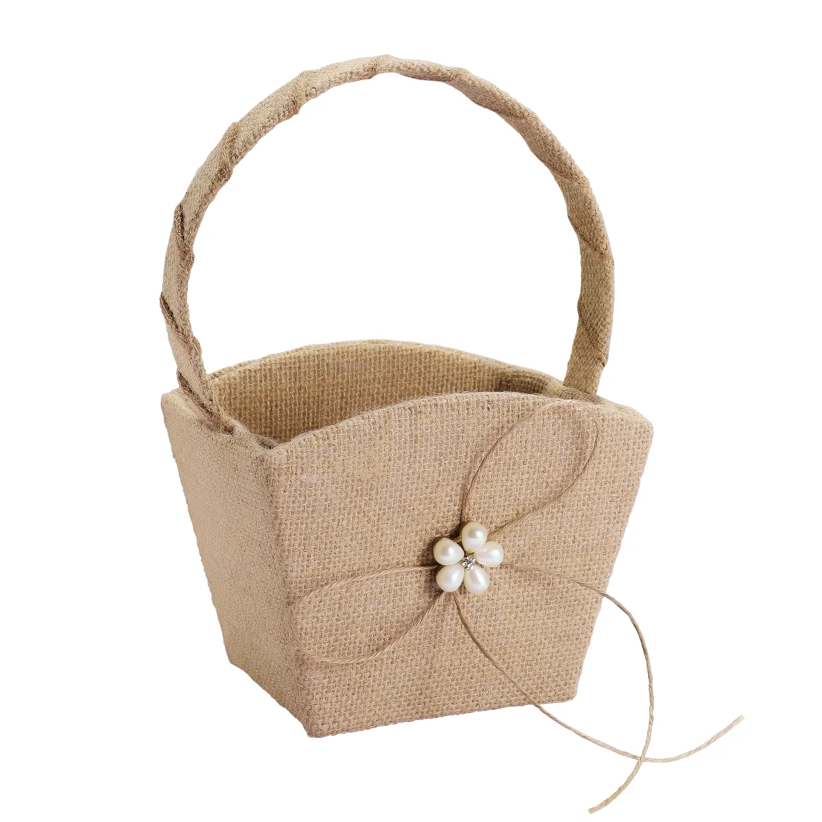 

Vosarea Vintage Wedding Burlap Basket Western Rustic Lace Bowknot Flower Girl Basket with Handle