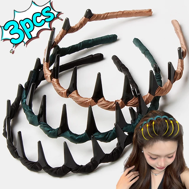 3pcs Fashion Wave Headbands for Women Solid Color Toothed Non-slip Hair Bands Girl Face Wash Sports Hairbands Hair Accessories - Image 2