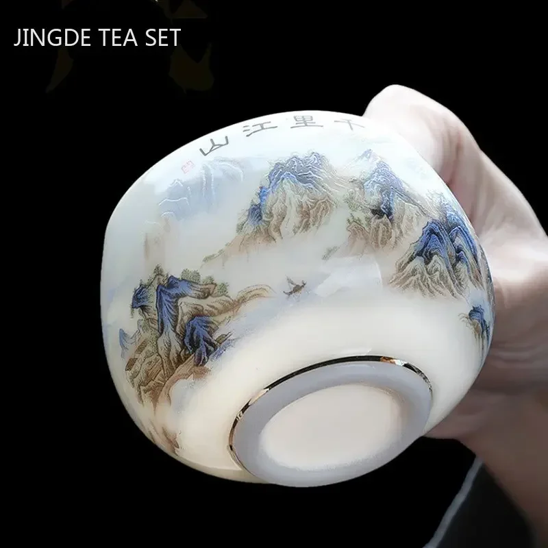 Tea cup Exquisite Lamb Fat Jade White Porcelain Handmade Portable Ceramic Tea Set Personal Master Cup