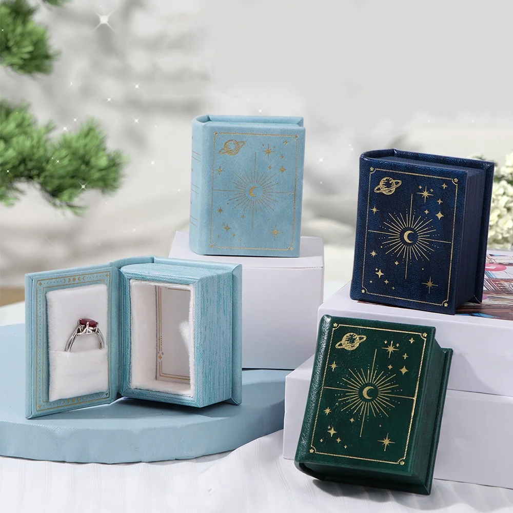 1pc Pu Leather Book-Shaped Ring Box With Suede Fabric Lining Creative European Flip Lid Magnetic Ins Ring Box Jewelry Gift Box 5