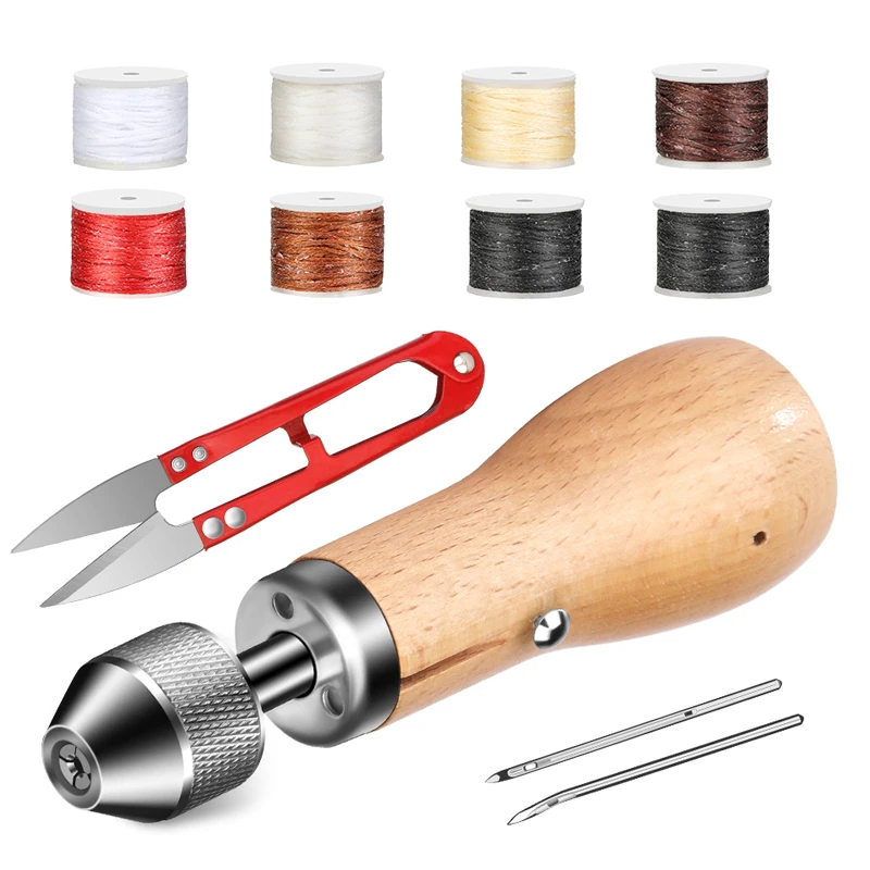 

Leather Craft Sewing Awl Kit Hand Stitcher With Replacement Spools Lock Stitching Waxed Thread Shoemaker Canvas Working Tools