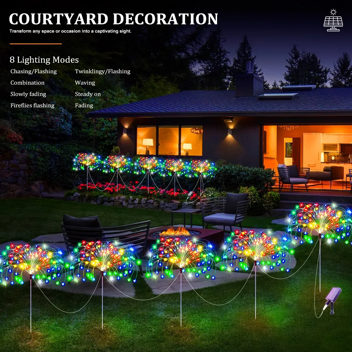 5Pcs Solar Power Fireworks Light 400LEDS Outdoor Solar Light Waterproof LED Fairy Lights 8 Modes Lighting For Garden Lawn Yard