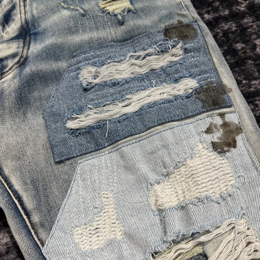 men dirty look distressed bagger patches jeans 3