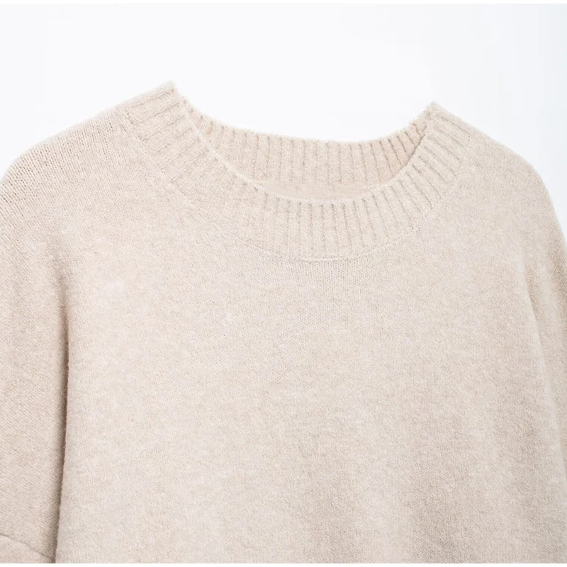 Casual Knitted O-neck Sweaters Women Retro Loose Solid Pullover Sweater Female Autumn Chic Elegant Street All-matching Tops