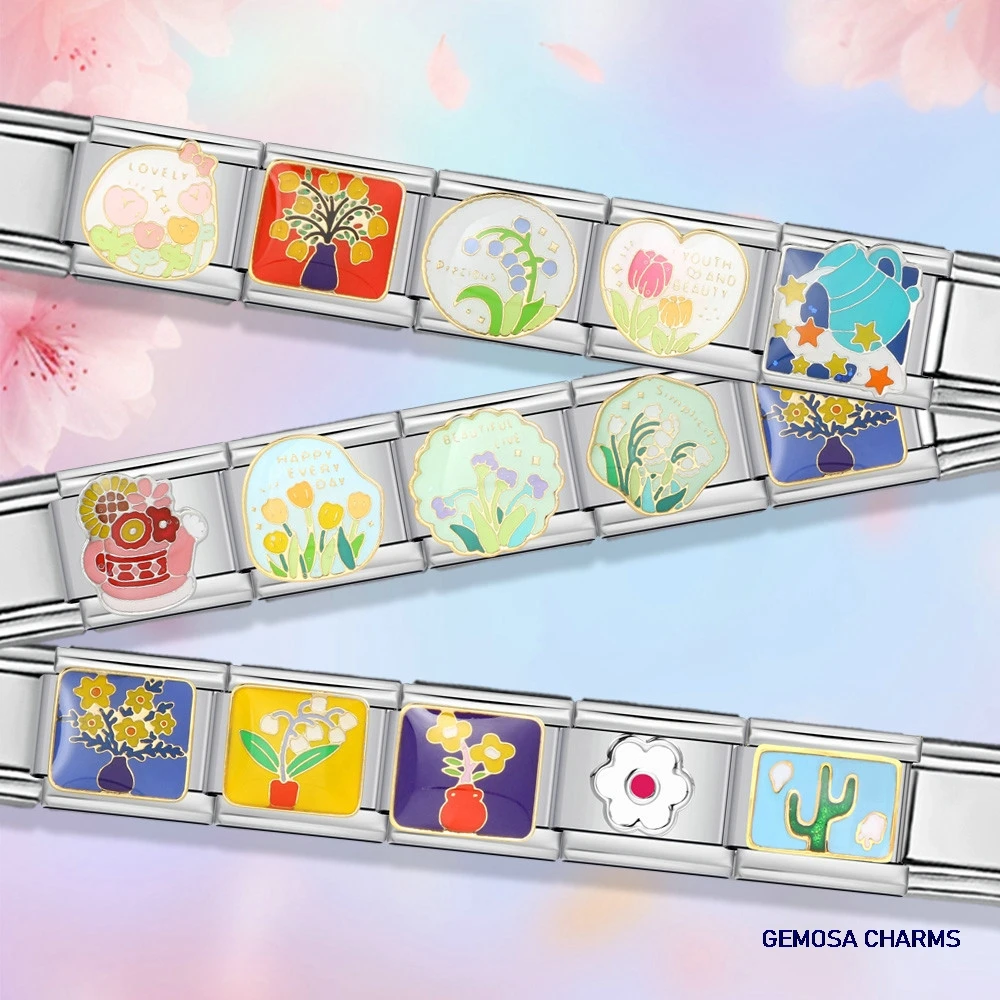 GEMOSA Dainty Y2k Bunte Blume Italienischer Charm Link Fit 9mm Edelstahl Armband DIY Herstellung Mode Frauen Geschenk Schmuck Perle – Detail 1