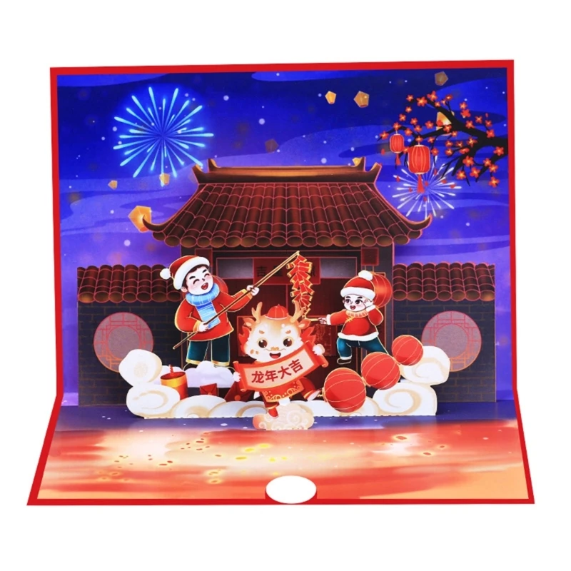 

3D Popup Dragon Year Greeting Card Chinese New Year Blessing Card Foldable with Envelope for Spring Festival Decoration