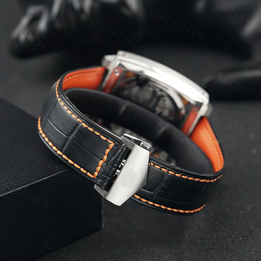 2022Fashion New Men's Color Bar Square Dial Sapphire Mirror Stainless Steel Leather Strap Sports Leisure Waterproof Quartz Watch