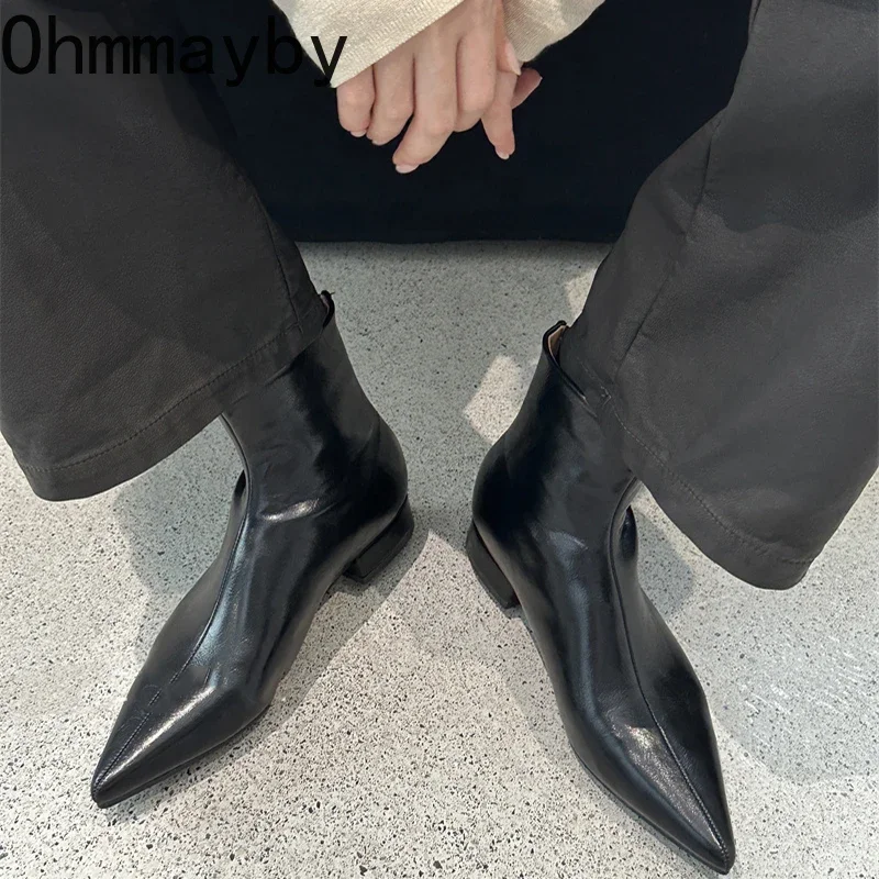 

Luxury Brand Designer Woman Ankle Boots Fashion Pointed Toe Ladies Elegant Low Heel Short Boots Shoes Winter Women's Footwear