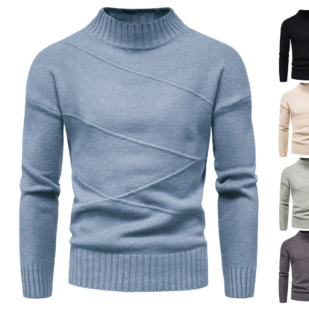 

Men's Wool Sweater Half Turtleneck Solid Color Casual Knitted Pullovers Classic Slim Fit Casual Brand Knit Sweater -Sizes M-2XL
