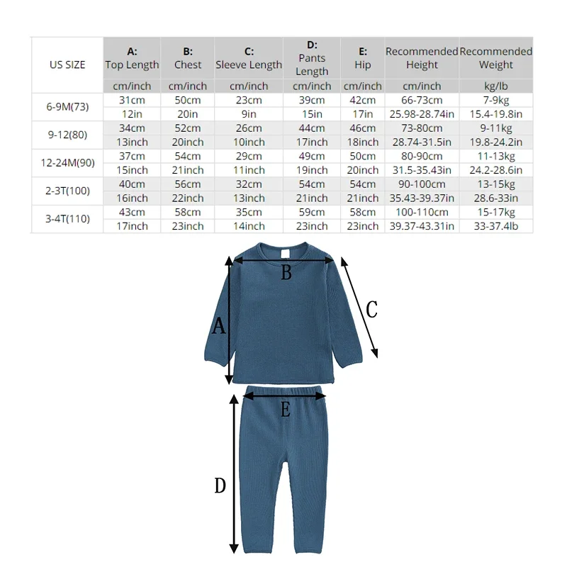 Kids Clothes Set Winter Warm Kids Clothes Ribbed Knitting Pajamas Solid Cotton Casual Infant Set Baby Boy Girl Lounge Sleepwear