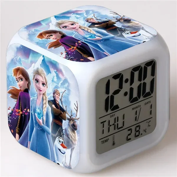 

Disney Cartoon Animation Frozen Colorful Alarm Clock LED Color Changing Square Alarm Clock Gift Best Birthday Gift
