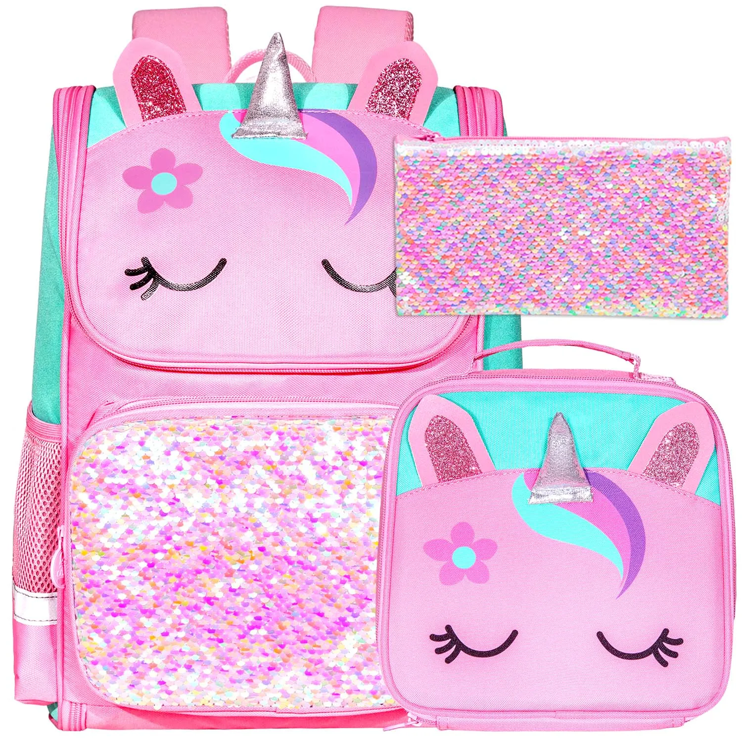 Keeli Kids Girls Pink Unicorn Lunch Box School Lunch Bag with Heart  Sandwich Cutter in Pink Rainbow Unicorns - Walmart.com