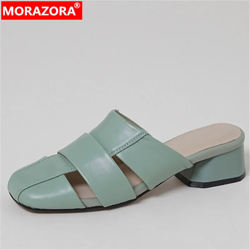 

Женские босоножки на среднем каблуке MORAZORA, черные босоножки из натуральной кожи на квадратном каблуке, без застежки, лето 2024