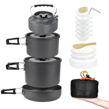 Set di pentole da campeggio per 1-5 persone pentola e padella leggera e portatile con borsa per il trasporto perfetta per il campeggio all'aperto