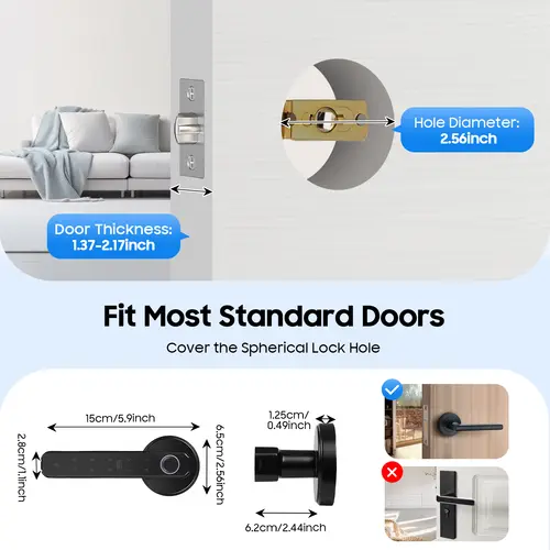 Smart Door Handle Lock Fingerprint/Password/IC Card /Key Unlock 0.2s Unlocking Type-C Emergency Power for Home Apartment Office - Image 3