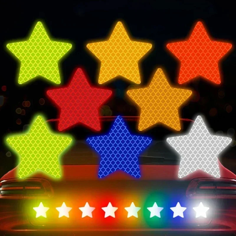 10pcs Car Bumper Reflective Safety Strip Stickers Car Star Reflective Sticker Reflective Vehicle Warning Safety Tape Waterproof