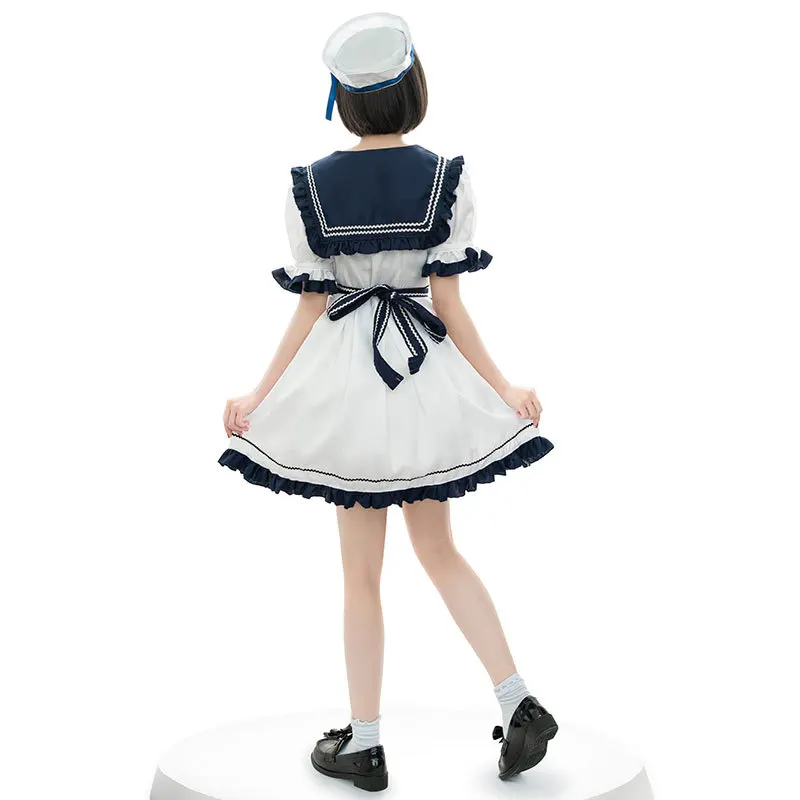 New Japanese Small Navy Dress Lolita Maid Outfit JK Pleated Bow Cute Lolita Dress Women Maid Outfit Anime Servant Uniform