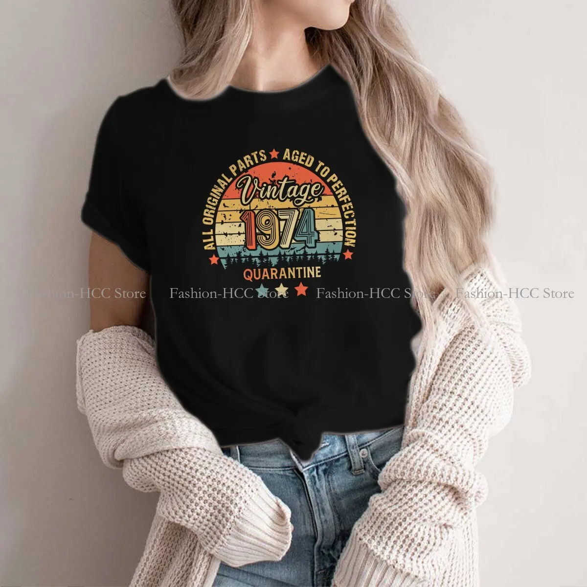 

All Original parts Aged To Perfection Graphic Polyester TShirt Born In 1974 Style Streetwear Comfortable T Shirt Women Tee