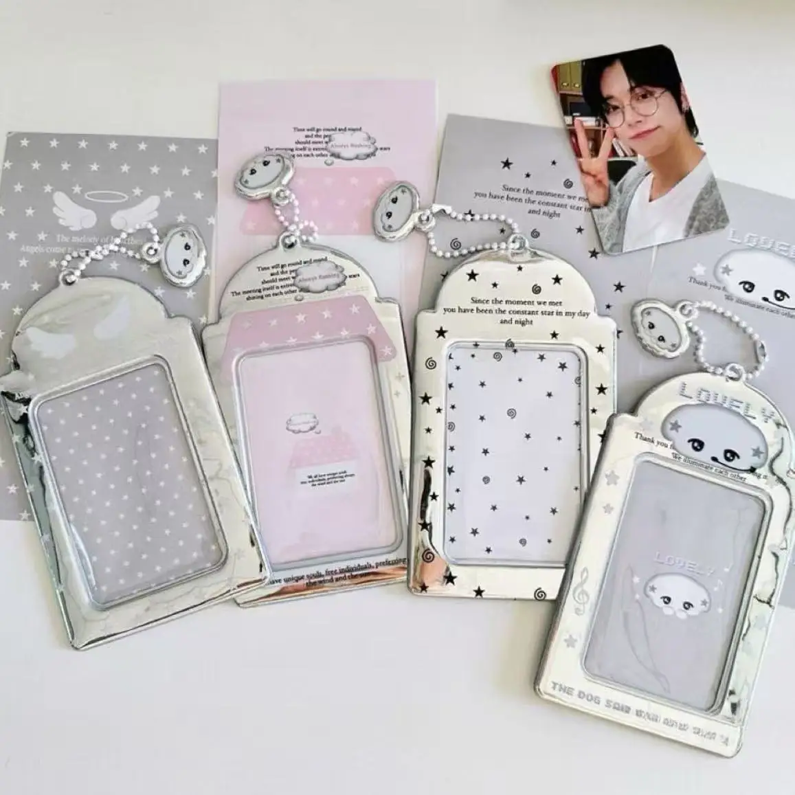 Polka Dot Star Holographic Card Holder ID Badge Sleeve Student Campus Card Storage Pop Star Photo Collectible Display Pouch card holder credit card holder photo card holder card protector idol card protector desk card holder card display stand memory card protector acrylic sign holder
