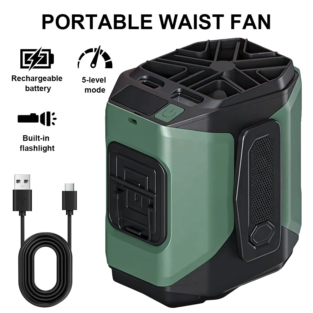 Ventilateur portable de ceinture 10000 mAh avec batterie externe, éclairage LED, ventilateur de cou suspendu, 5 vitesses, flux d'air puissant, ventilateur de refroidissement pour le travail en extérieur 5