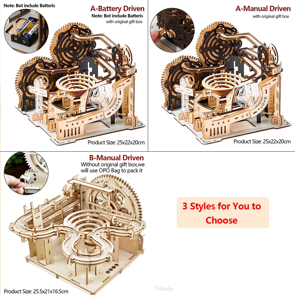 3D Wooden Puzzle Marble Run Set DIY Assemble Mechanical Model Building Kits STEAM Educational Toys for Adult Kids Birthday Gifts 6