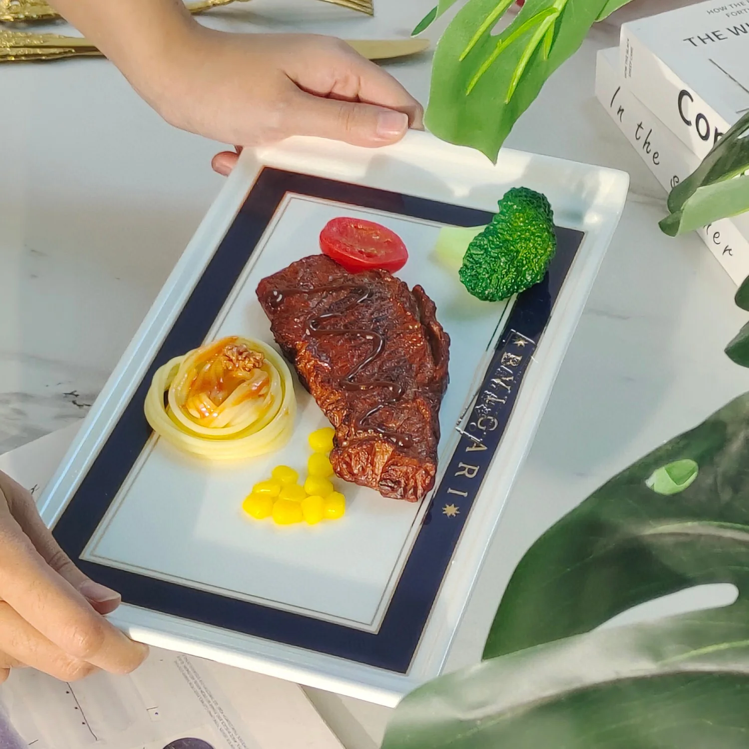 

12.5 inch Blue Gilt Edged Ceramic Tray Rectangular Fruit Tray Rectangular Dim Sum Tray Candy Storage Tray