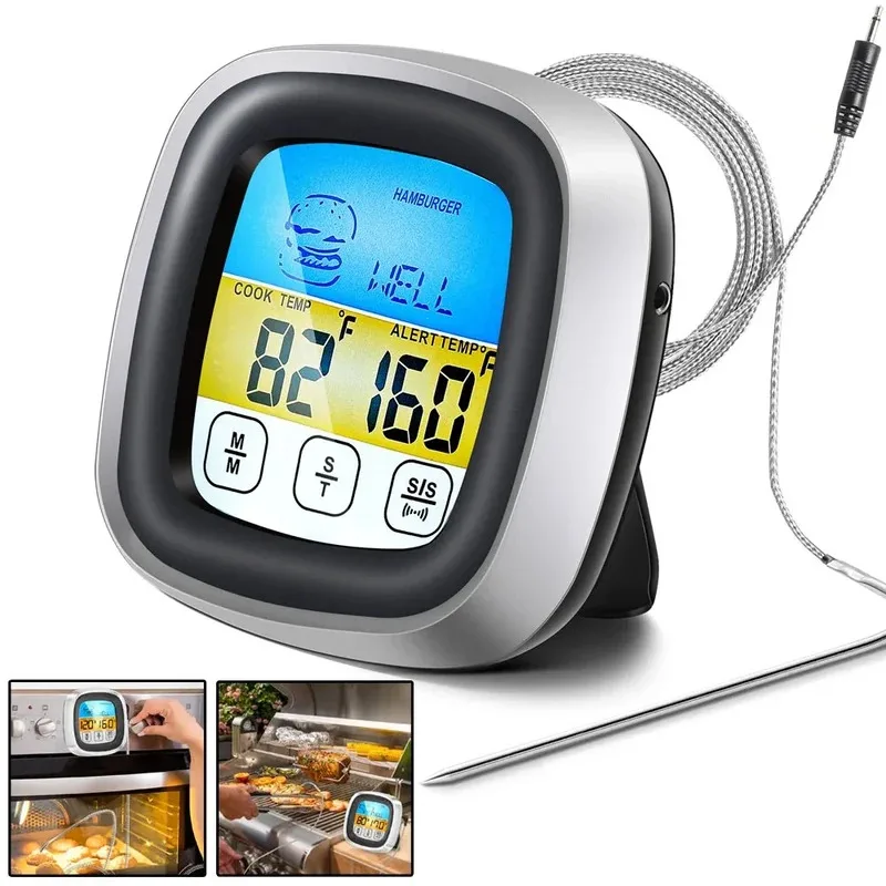 Digital Kitchen Thermometer Probe Touch Screen BBQ Meat Beef Food Temperature Measure Tool Steak BBQ Timer Cooking Tools