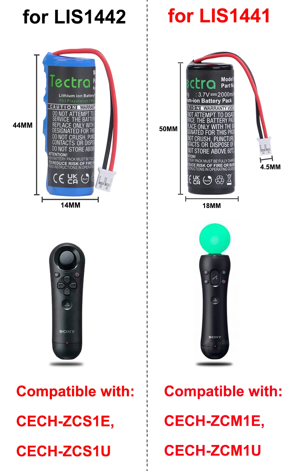 LIS1442, 4-180-962-01 Battery for Sony PS3 Playstation 3 Move Navigation Controller, CECH-ZCS1E, CECH-ZCS1U