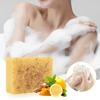 Savon nettoyant au citron et au curcuma, 100g, particules givrées pour le corps, savon fait à la main, élimine la saleté avec de l'huile essentielle naturelle brillante 2
