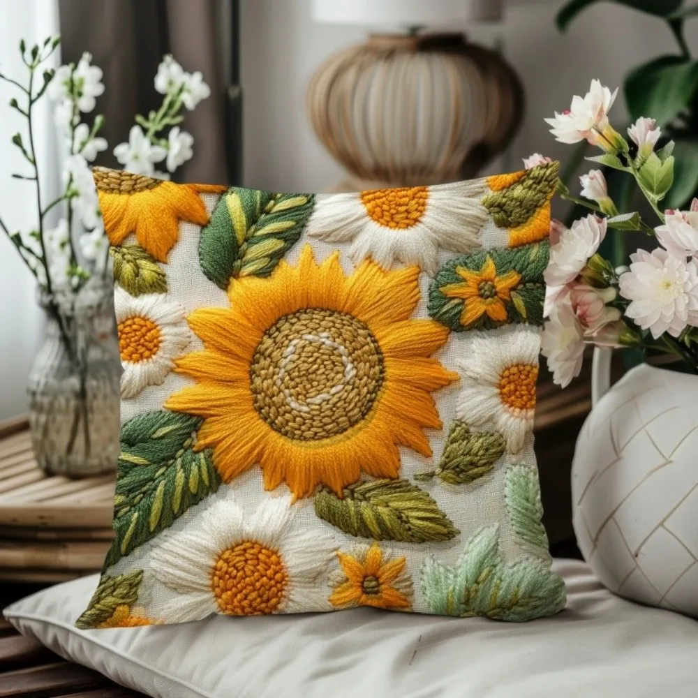 Sunflower pillow cover with a large central flower