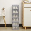 Double frame thickened transparent shoe box plastic basketball shoe box storage artifact foldable shoe box flip cover shoe rack 4