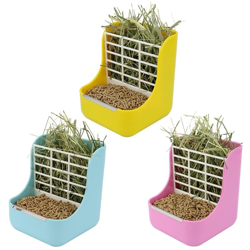 thumbnail image 2 of 2-in-1 Hay Feeder & Food Bowl For Guinea Pigs, Rabbits & Small Animals - Keeps Cage Clean (Blue) 2 of 13