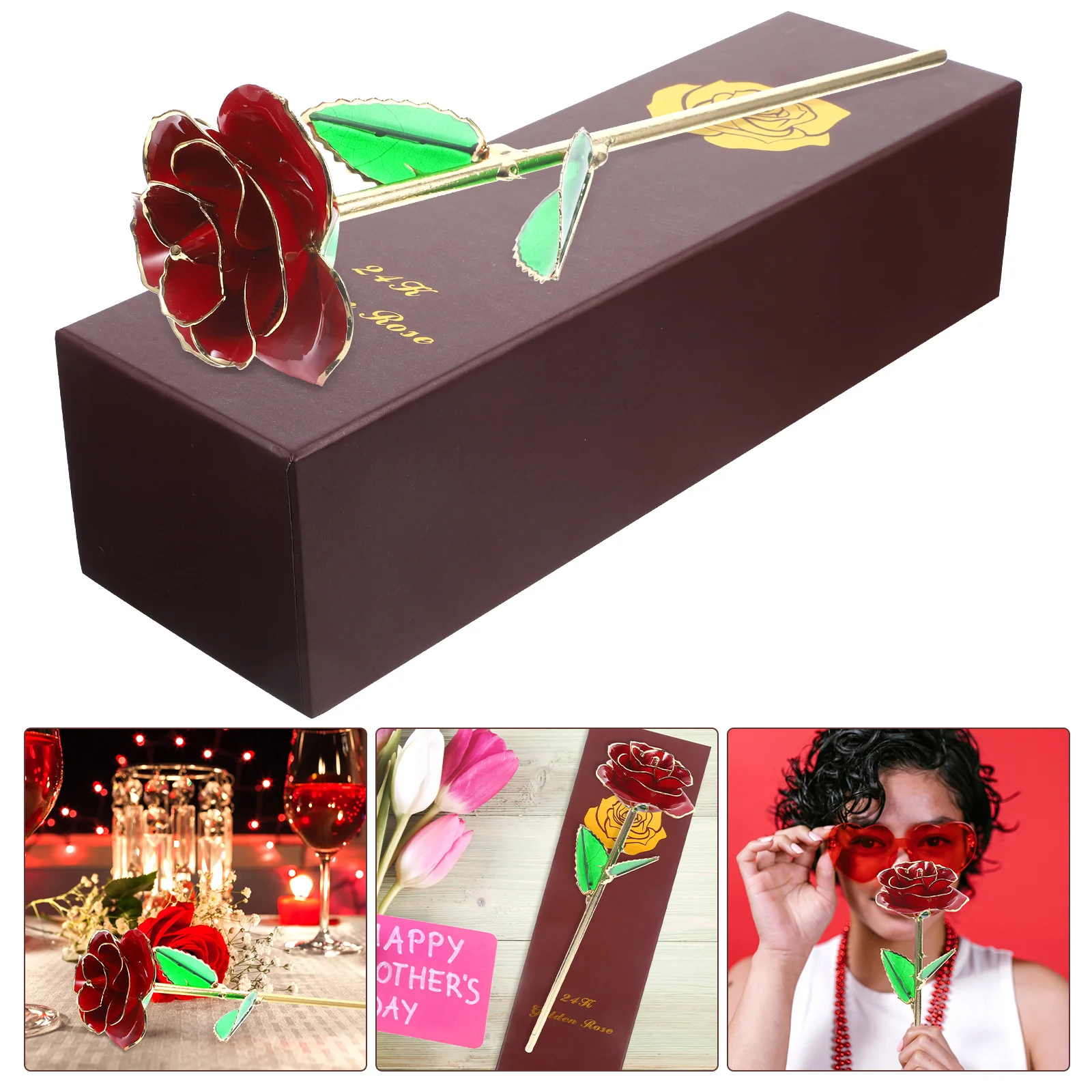 

Blooming Lacquered 24K Gold Roses Plated Real Rose Birthday Valentine's Day Anniversary Mother's Day Gift with Souvenir Bag