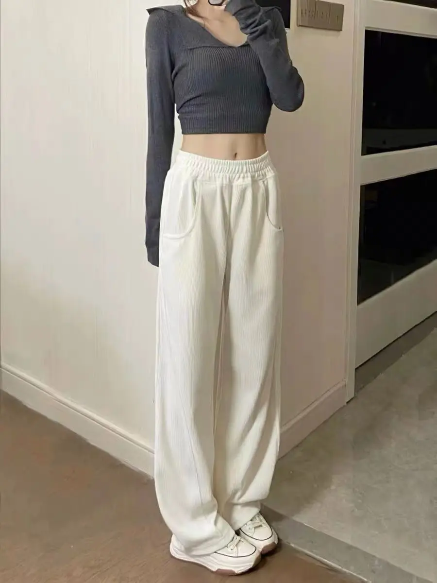American retro design apricot banana pants for women spring and summer thin loose and versatile straight casual pants trendy