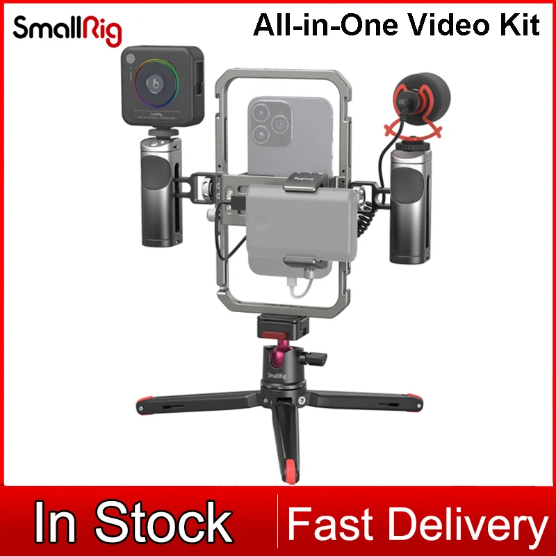 

SmallRig 57-90mm Universal Mobile Phone Vlog Video Rig kit with Handle Tripod for IPhone 14 13 Smartphone Cage Live Streaming