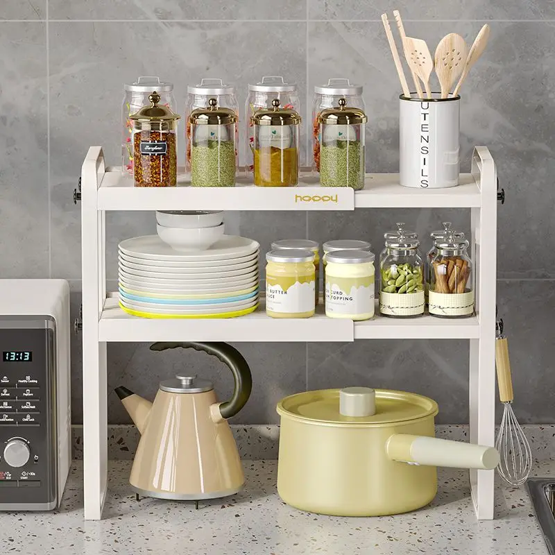 

Kitchen Shelves Multilayer Storage Rack Pot Pan Sauces Cabinet Retractable Storage Shelf Free of Installation Kitchen Organizer