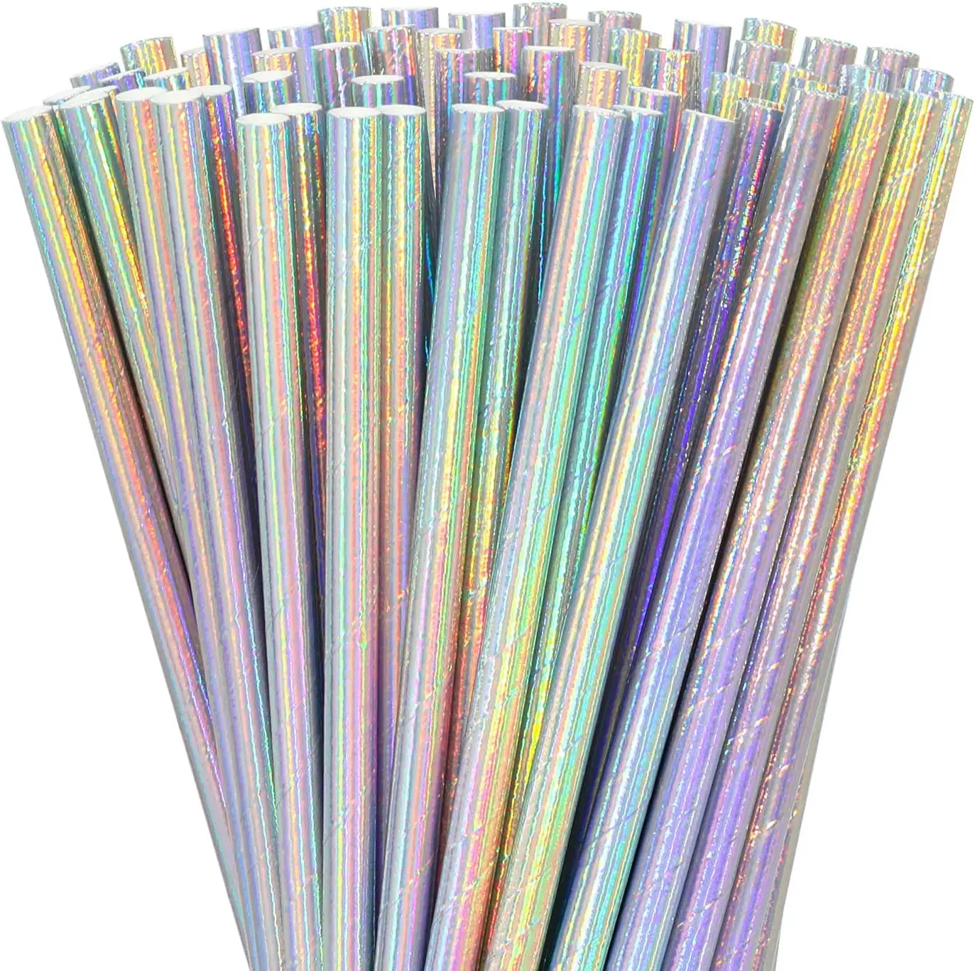 thumbnail image 1 of Pajitas de papel desechables iridiscentes para fiestas, pajitas biodegradables para cócteles, suministros para fiestas de cumpleaños, baby showers y bodas, 1 of 5