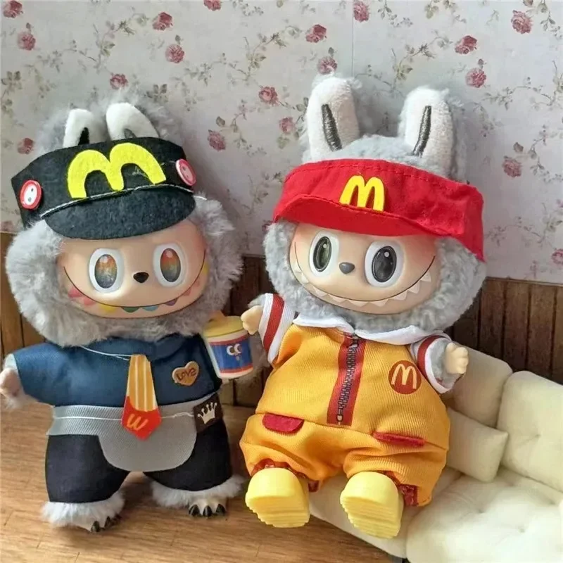 15 17cm For Labubu Doll Workwear Working Cosplay Clothes Fast Food Cola Fries Overalls Outfit Clothing Dollhouse Accessories