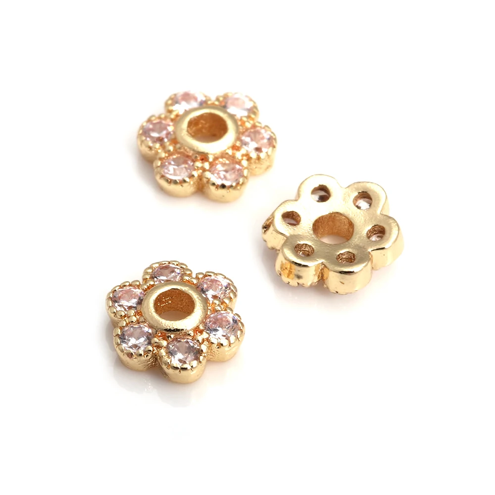 10 Uds. De latón y circonita de Color dorado de 18K, tapas de cuentas de flores, joyería, pendientes, suministros para hacer cuentas, accesorios Diy - details 23