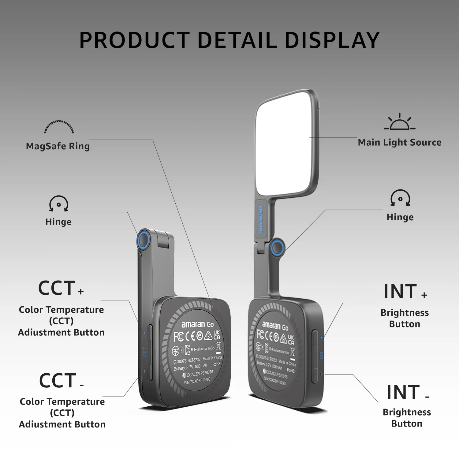amaran Go Ultra-Compact Built-in Mirrored Mini LED Phone Light Magnetic Mount Versatile Flip Design for Vlog Selfies by Aputure 6