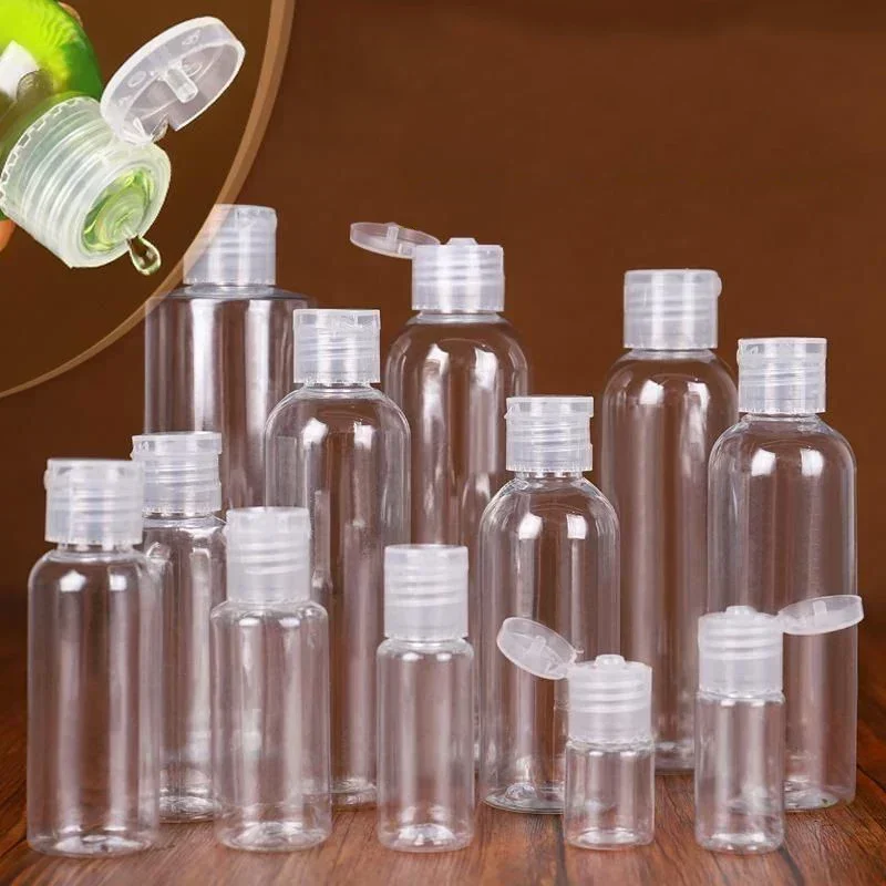 50Pcs Plastic PET Flip Lid Lotion Bottles Clear Cosmetic Shampoo Sample Container Liquid Refillable Bottle Mini Travel Fill Vial