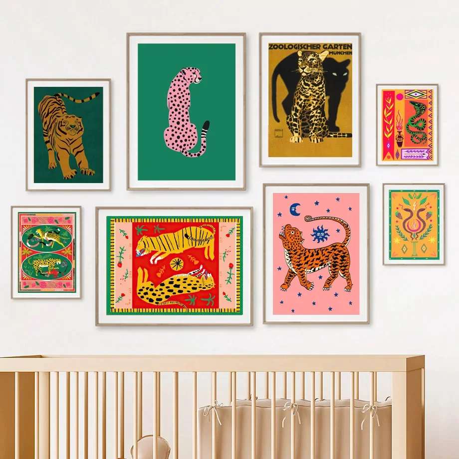 Astratto Sole Antico Egitto Tigre Leopardo Giungla Arte Della Parete Su Tela Pittura Poster E Stampe Immagini A Parete Per La Decorazione Del Soggiorn