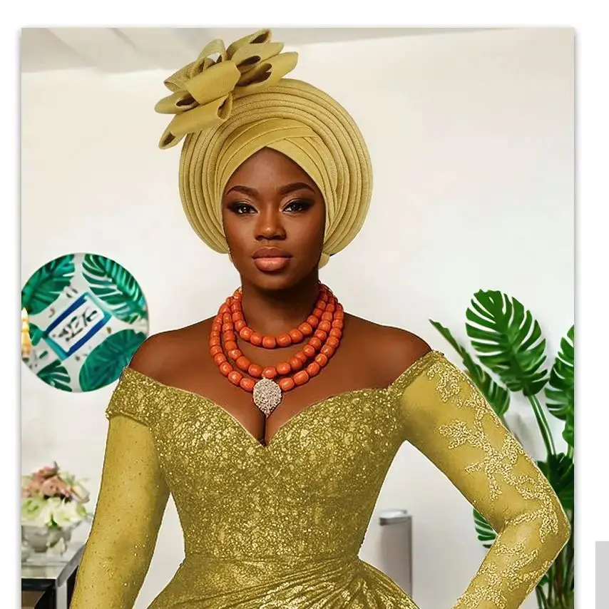 Already Made Flower Turban Cap for Ladies African Auto Gele Headties Nigerian Wedding Party Geles Muslim Hijab Bonnet Head Wrap