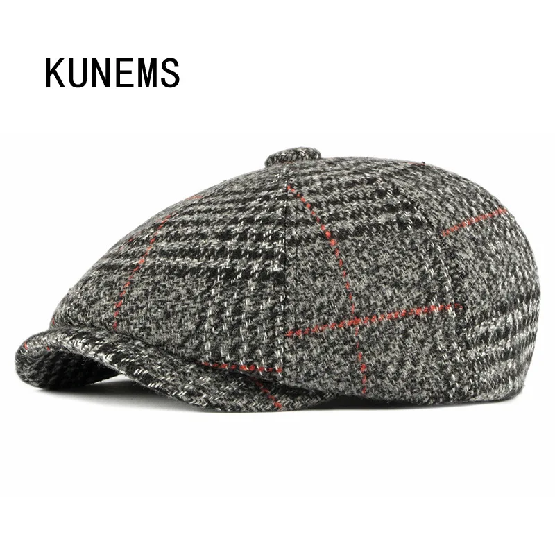 

KUNEMS Winter Fashion Berets Mens Hat Retro Octagonal Caps Boina Casual Newsboy Hat for Man Plaid Painter Cap Unisex Gorras